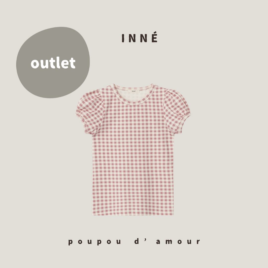 【アウトレット/プリントずれ】 INNÉ| petit puff tee-ピンクギンガム |予約会中送料無料