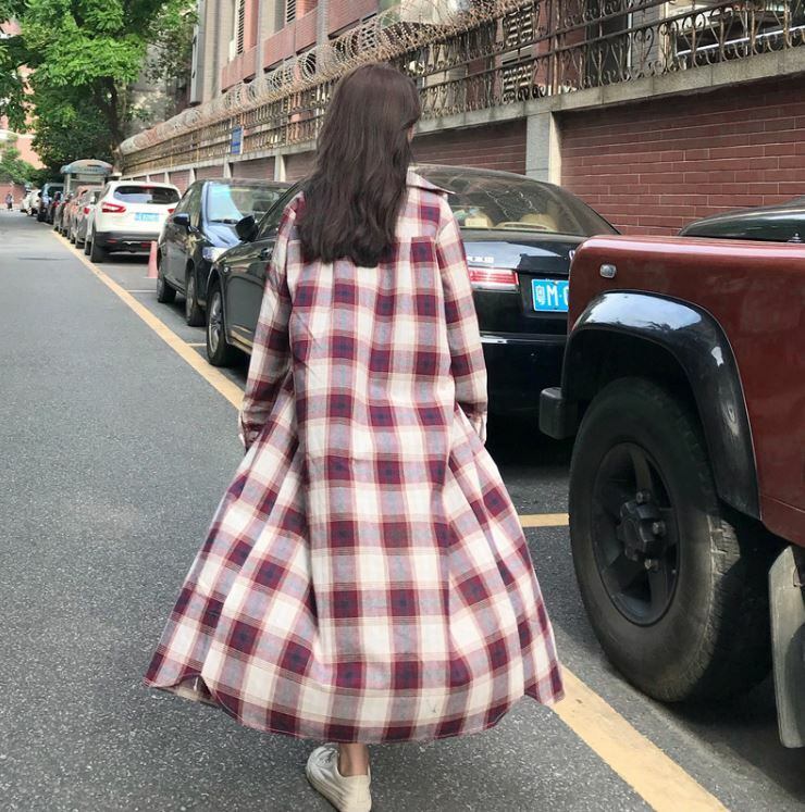 ロングチェックシャツワンピース レッド F チェックシャツ ビッグシルエット オーバーサイズ ネルシャツ マキシシャツ マキシワンピ Abマート