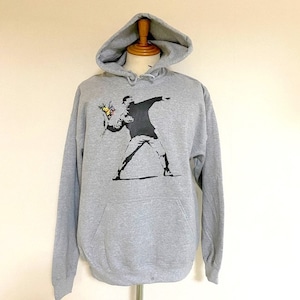 BANKSY  HOODIE - THROWING FLOWERS　Sport Gray