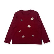 Mademoiselle NON NON マドモアゼルノンノン ワッペン デザイン 長袖 Tシャツ カットソー M/ワインレッド レディース