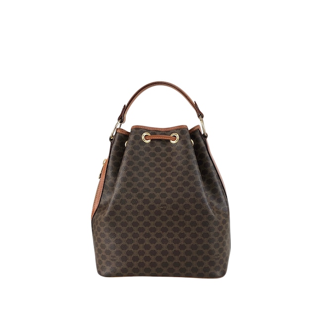 CELINE セリーヌ マカダム ショルダーバッグ ブラウン PVC レザー 2way 巾着 vintage ヴィンテージ オールド ifb2i4