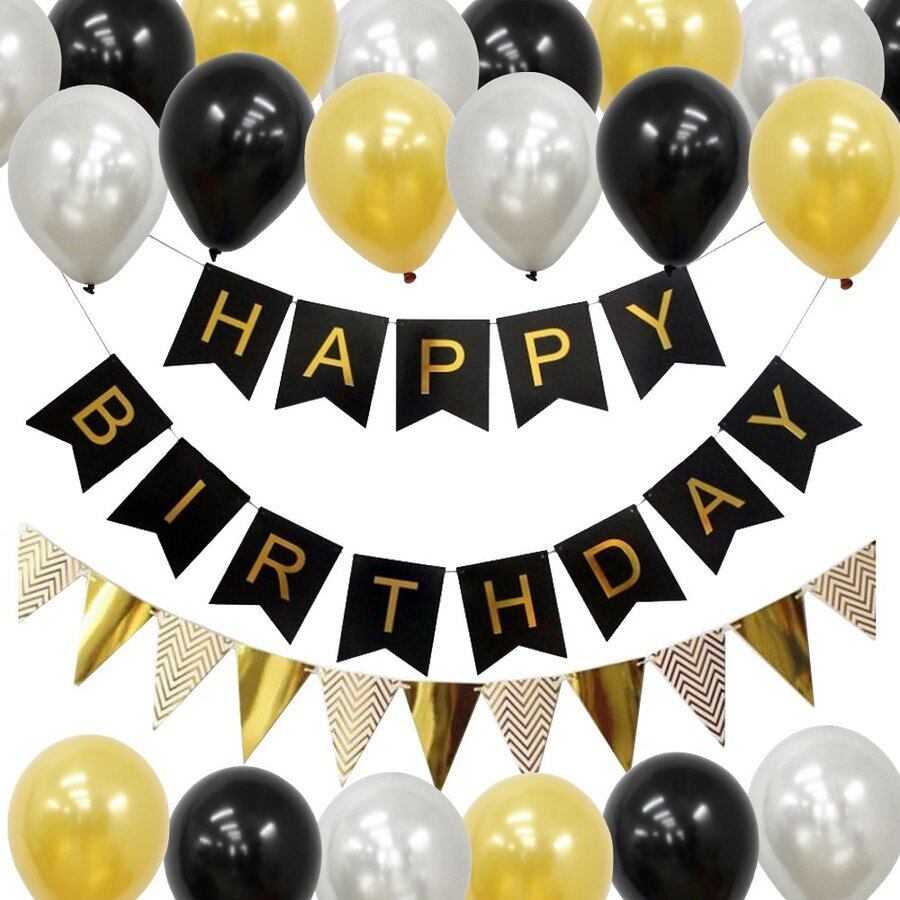 ハッピーバースデー バルーン デコレーションセット 誕生日 ゴールド 大量 極厚パール風船 100個入り モノトーン ガーランド 豪華 おしゃれ Fta163 幸せを運ぶ風船shopフロンティアバルーン