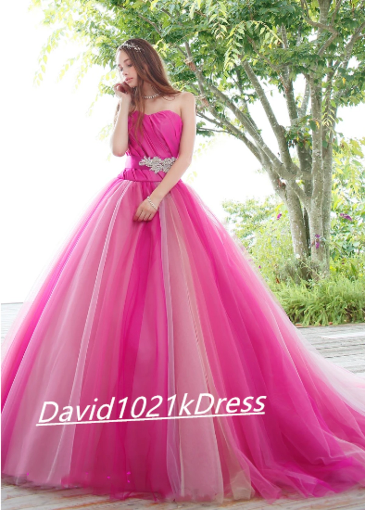 ハグオーワー DEVEAUXコラボ ピンタックスタンドカラードレス THE URBAN BLANCHE ORIGINAL 】 vieux rose dress カラードレス 商品