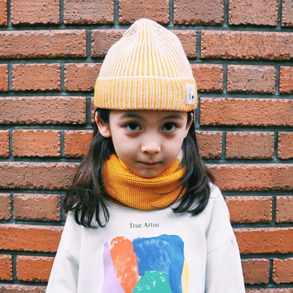ニットキャップ【ストライプイエロー】52cm 全3色 推奨年齢3歳〜7歳