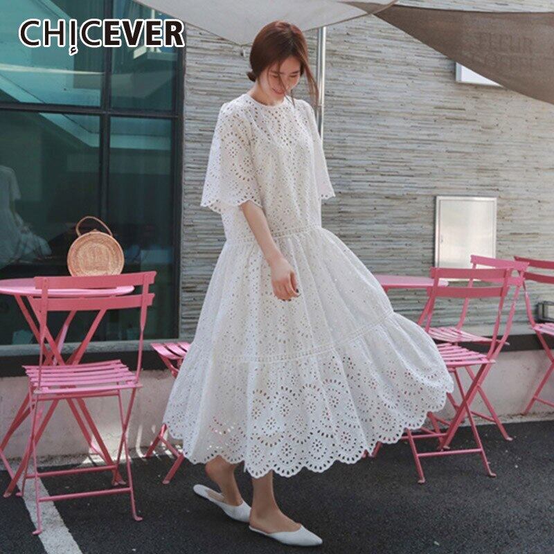 CHICEVERホローアウトツーピースセットサマースリークォータースリーブビッグヘムドレススパゲッティストラップドレスレディーススーツ 夏物 6base587504087915