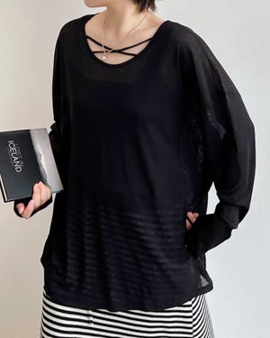 クロスデザイン クルーネック 長袖 Tシャツ　[T0006]