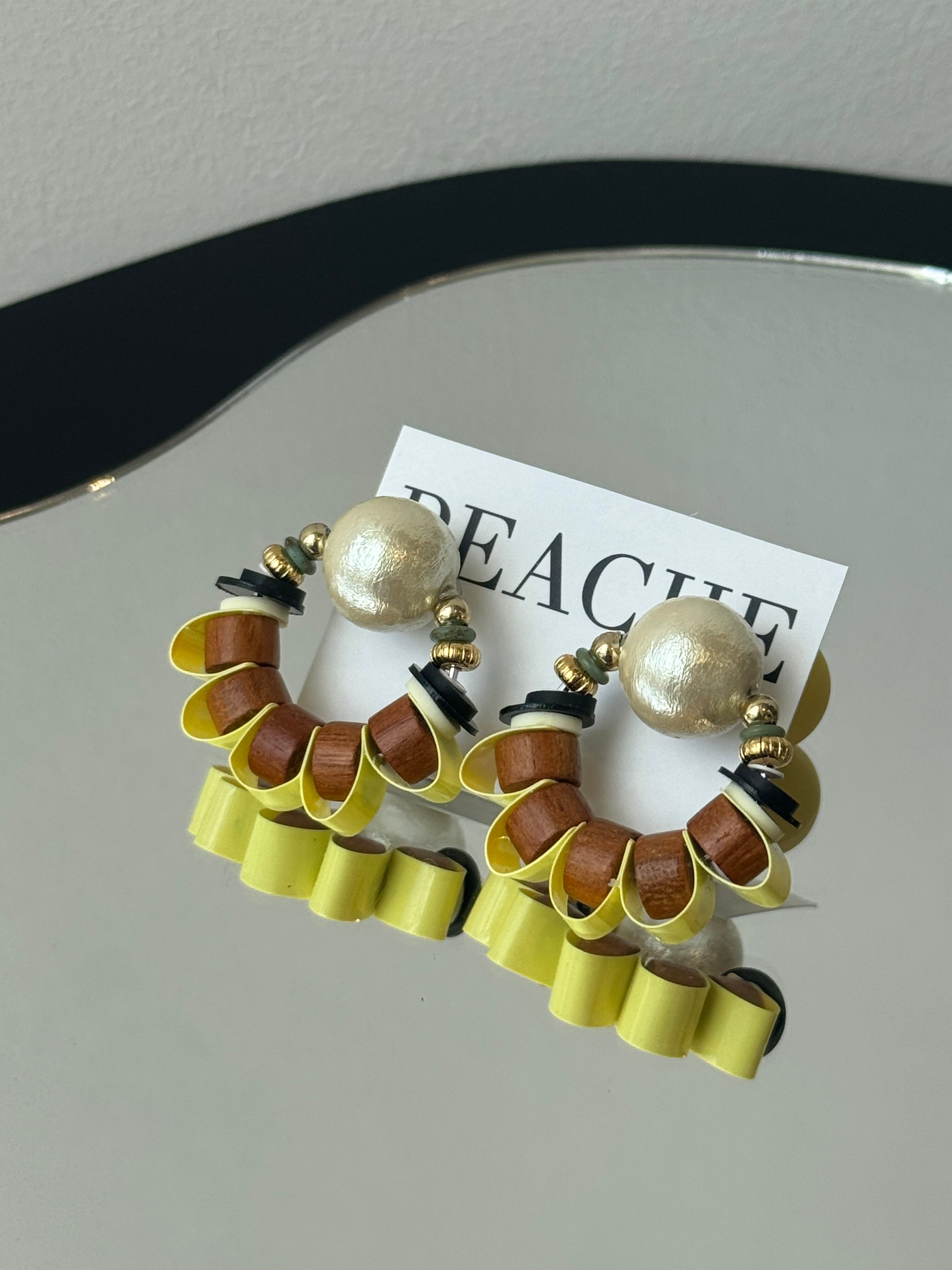 cotton pearl wood&yellow sequins circle