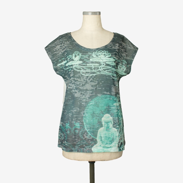 プリントヘザーTシャツ　ブッダ　Print heather T-shirt Buddha