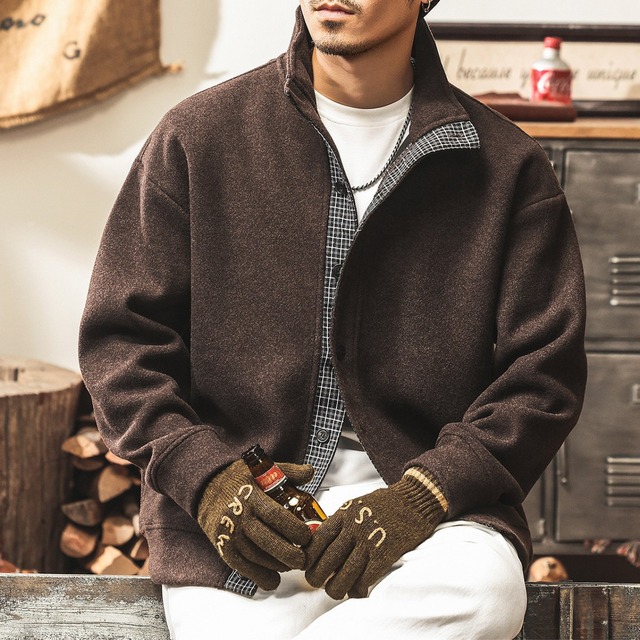 Stand collar vintage check stitch sweat cardigan ( 2color )