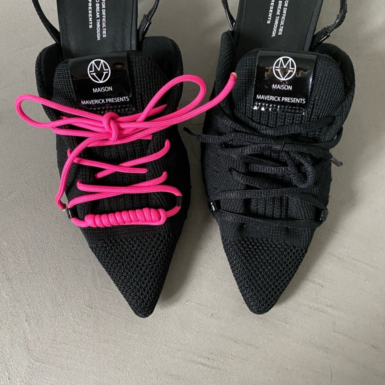 【受注予約：7月上旬入荷予定】knit lace-up sneaker heel/black