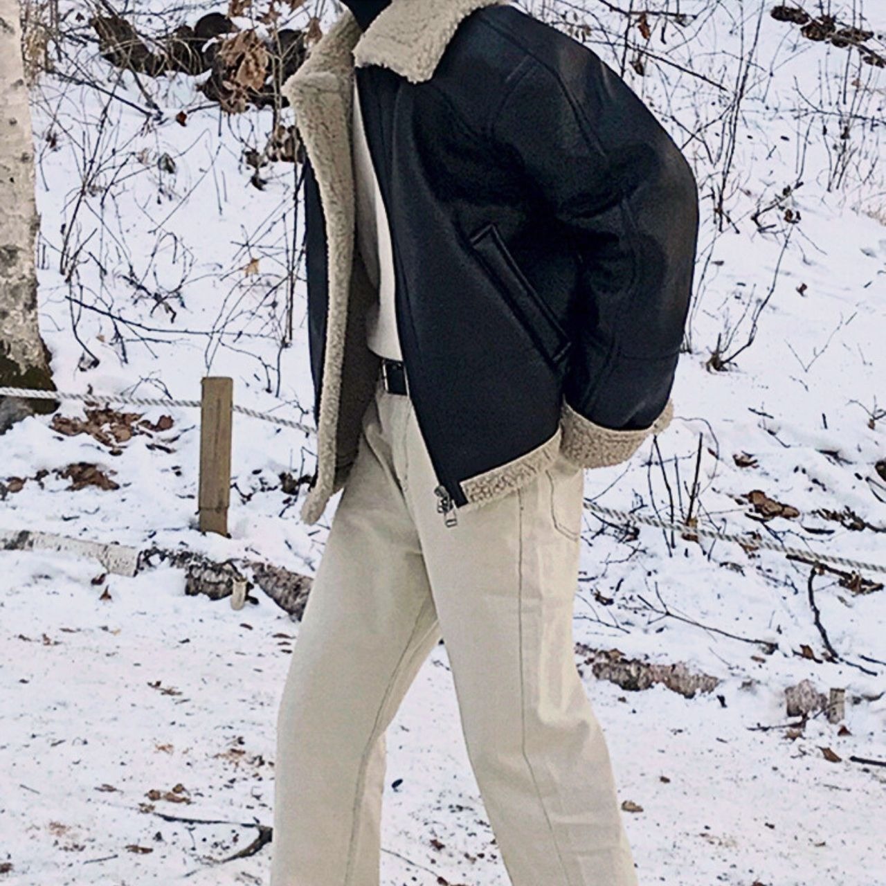 フェイクボアレザーネックベルトブルゾン　1008