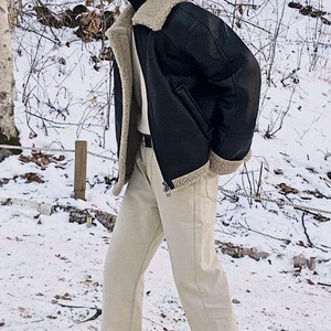 フェイクボアレザーネックベルトブルゾン　1008