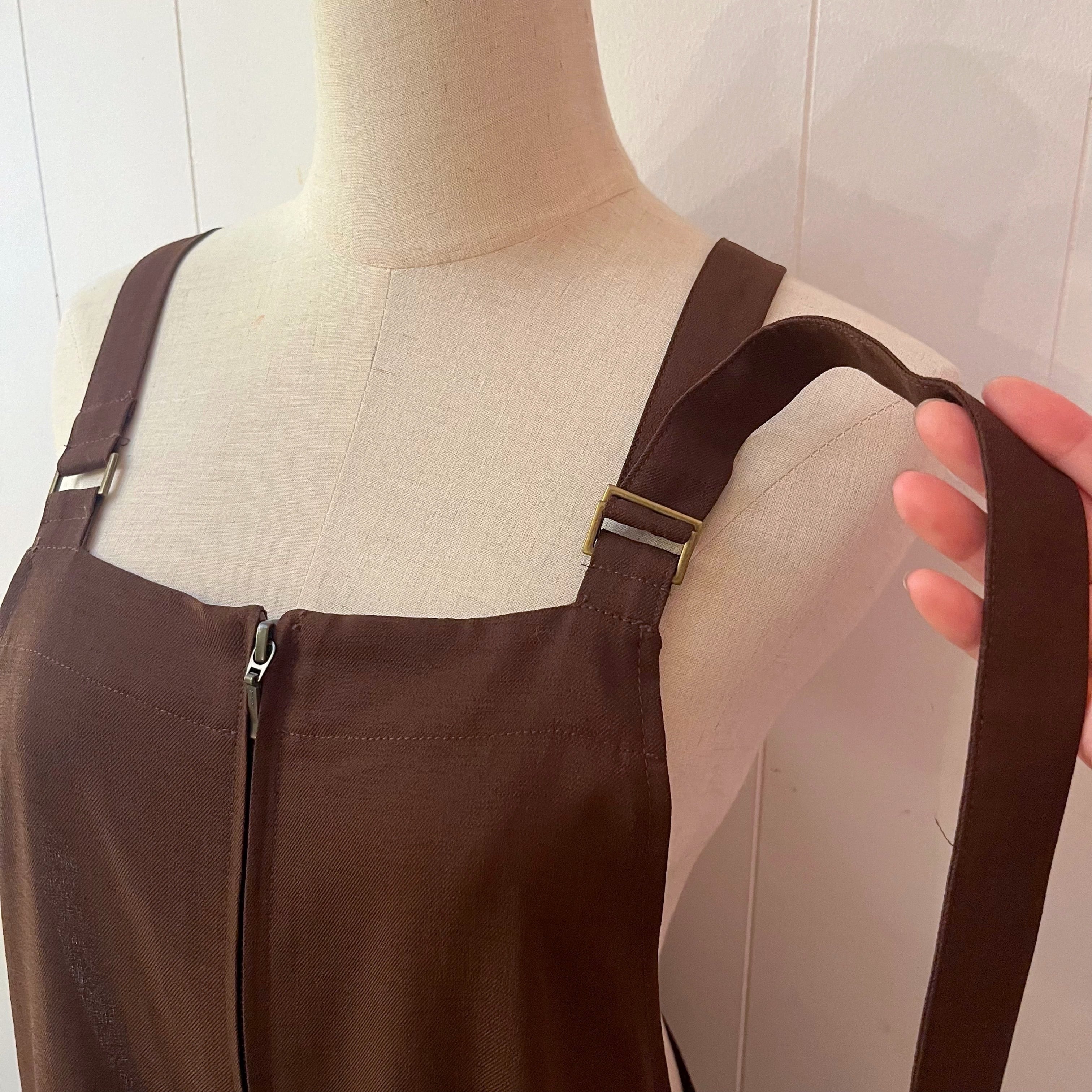 brown front fastener jumper skirt