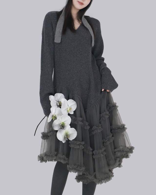 Mesh Tiered Knit Docking One-piece 504031