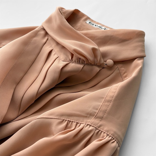 Peach Pink Pleated Front High Neck Blouse