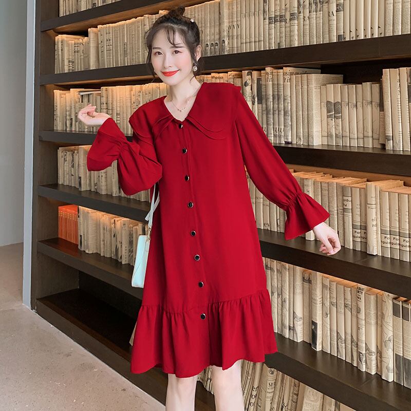 【新作】【送料無料】 7003＃スウィートワインレッドマタニティドレス秋のゆったりとした服妊娠中の女性は秋の妊娠が大好き 大人ガーリー キュート カジュアル オータム 秋物 AL expec355736746301