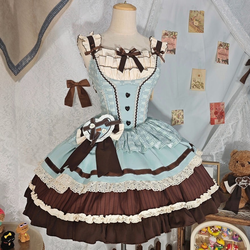 甘ロリ チョコミント配色 小帽子付きジャンパースカート（バック