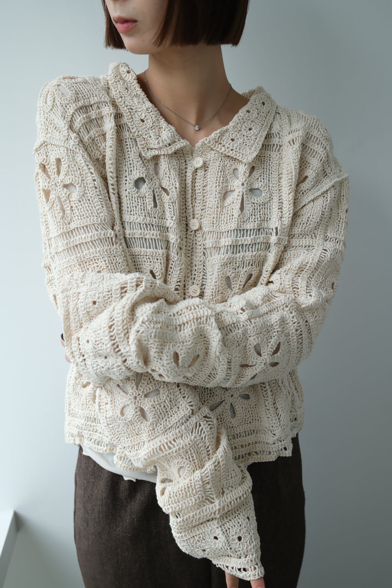 Crochet Knit Cardigan カギ編みニットカーディガン White | planet3rd