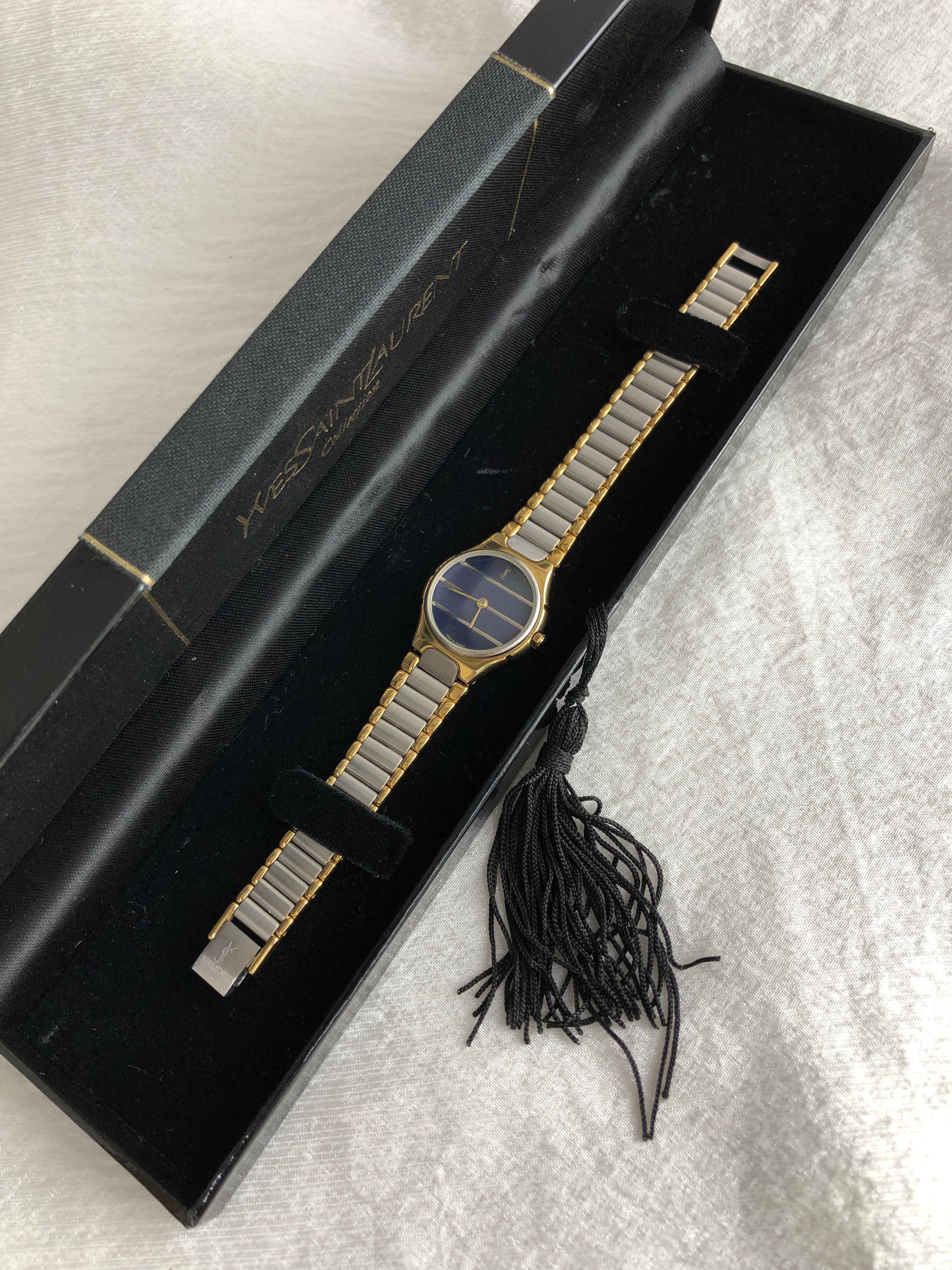 Yves Saint Laurent イヴ・サンローラン 腕時計 シルバー×ブラック YSL ステンレススチール ボーダー vintage ヴィンテージ オールド as4e87