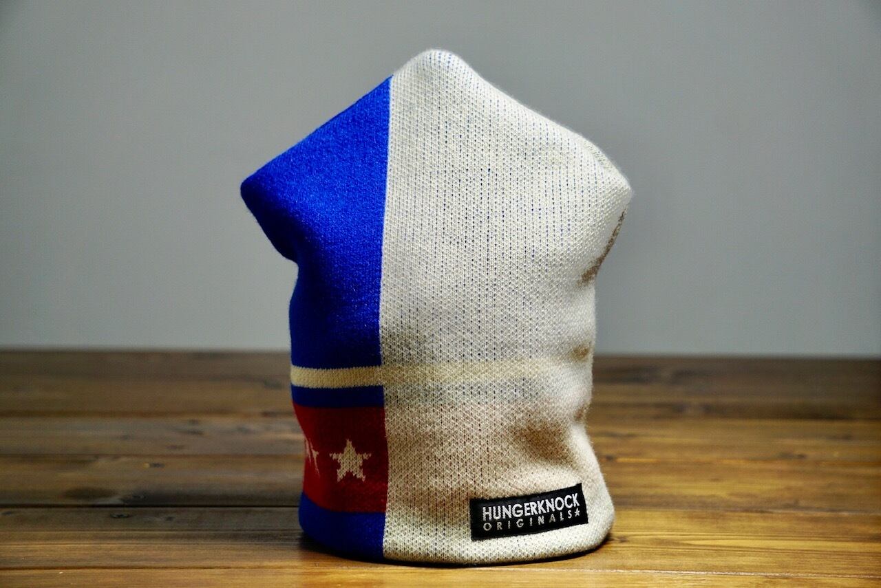 イカ帽ニット　ホワイトブルー