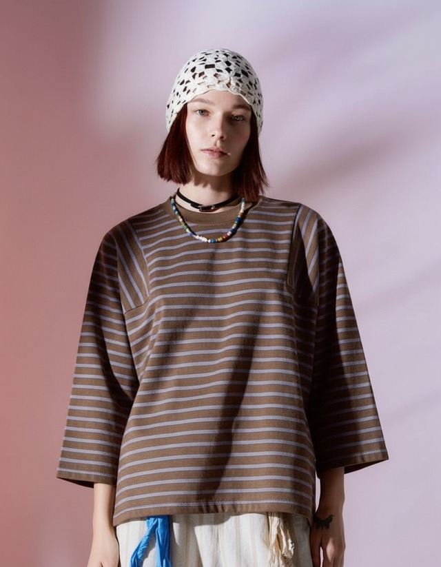 マリンボーダーオーバーロングスリーブ｜ブラウン