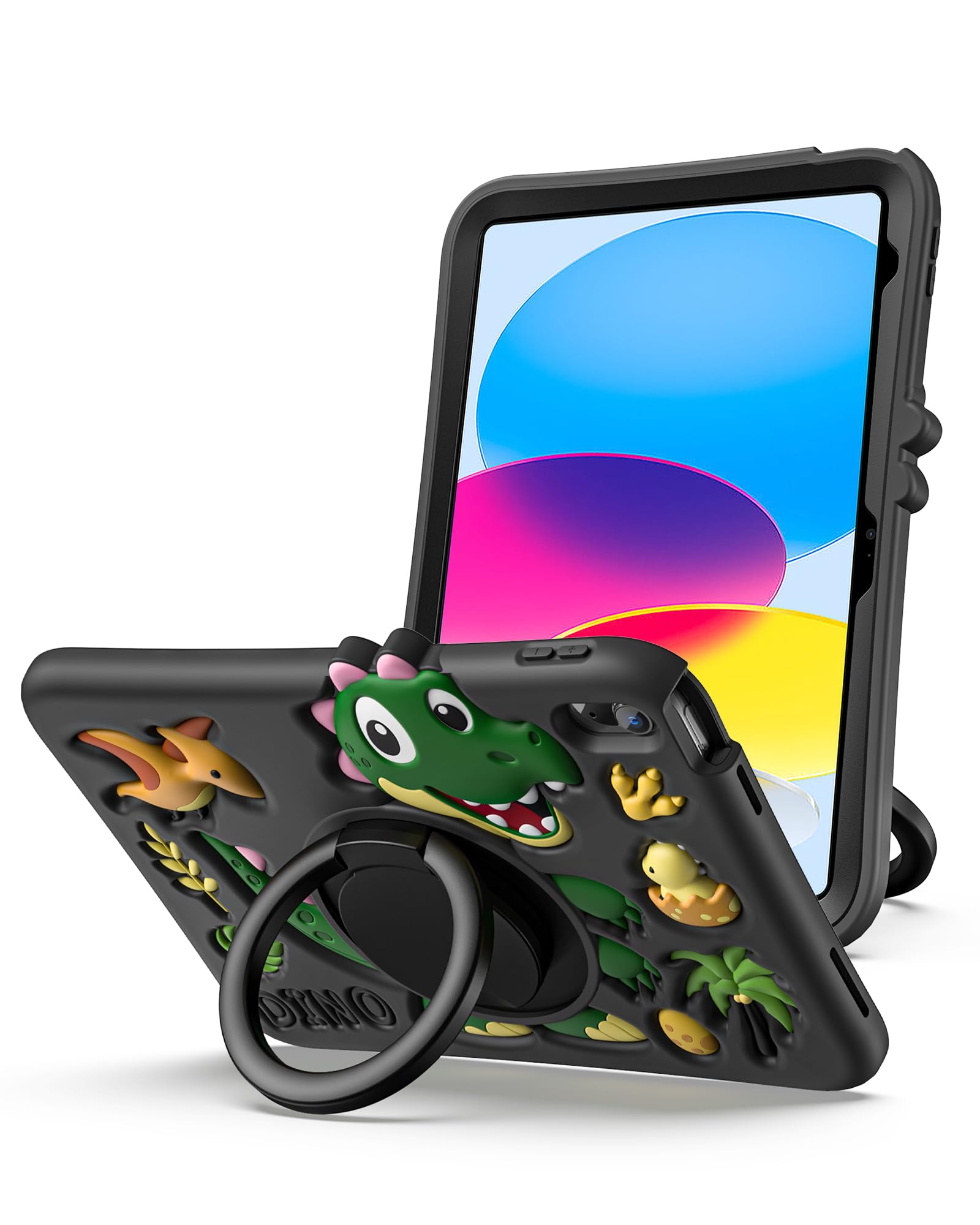 ProCase iPad A16ケース 11インチ 第11世代 2025 / 10.9インチ 第10世代 2022 対応 キッズ 子供用 耐衝撃 全面保護 360°回転スタンド 持ち手付き -ブラック