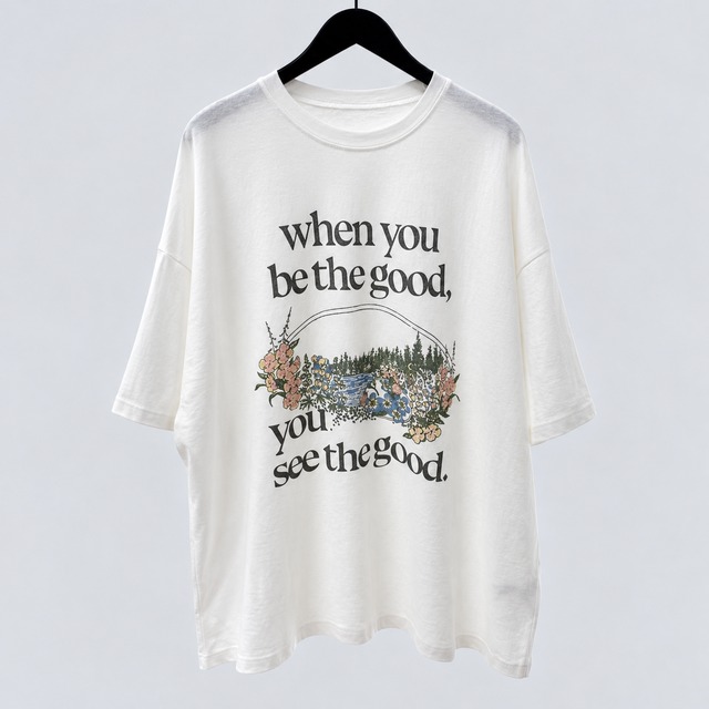 英字ロゴ フラワーアート オーバーサイズTシャツ ホワイト 綿100% フリーサイズ レディース
