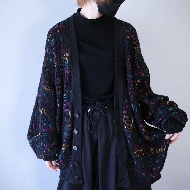 "LONDON FOG" psychedelic multi color design loose silhouette knit cardigan