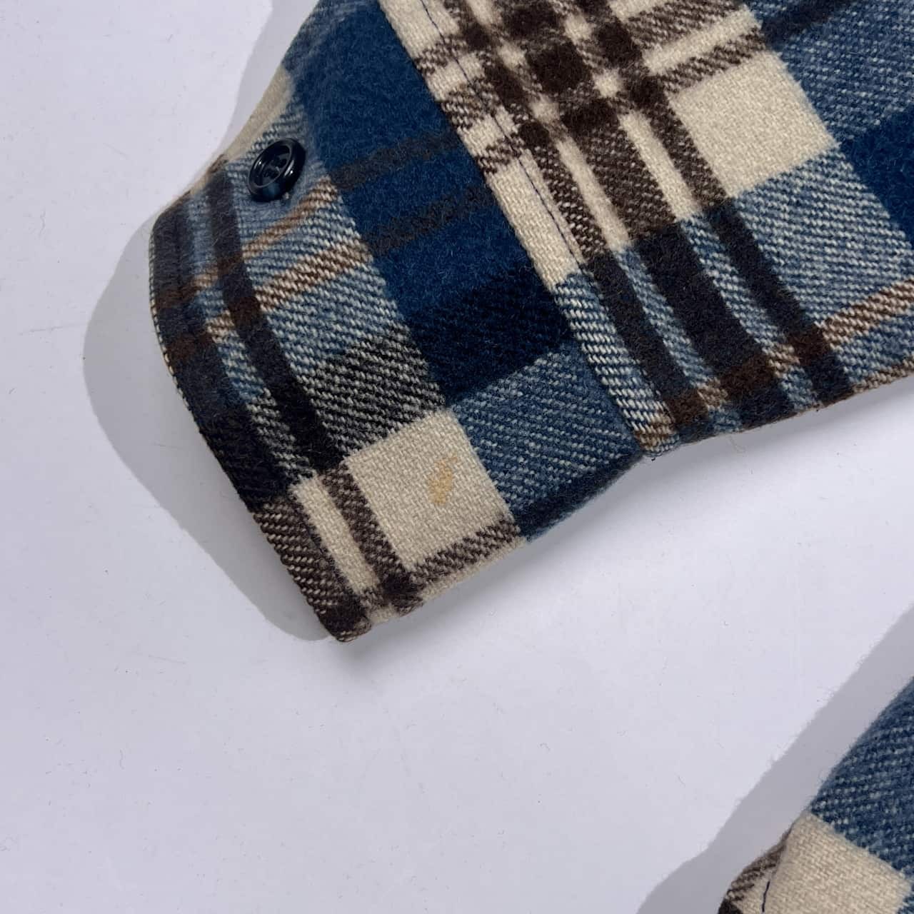 70s VAN JAC ヴァンヂャケット チェック 長袖 ウールシャツ ジャケット L/ブルー系 メンズ ビンテージ