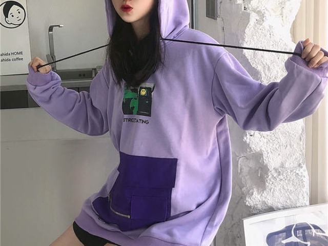 パーカー ロゴ イラスト 紫 プリント 原宿 オルチャン 韓国ファッション