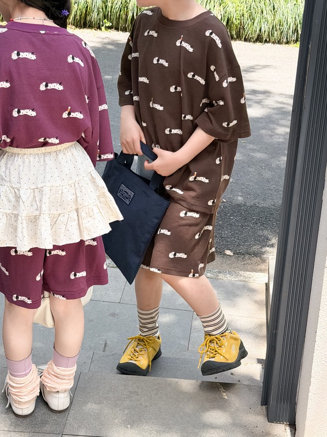 【セット】総柄ロゴプリント半袖Tシャツハーフパンツセットアップ - 7