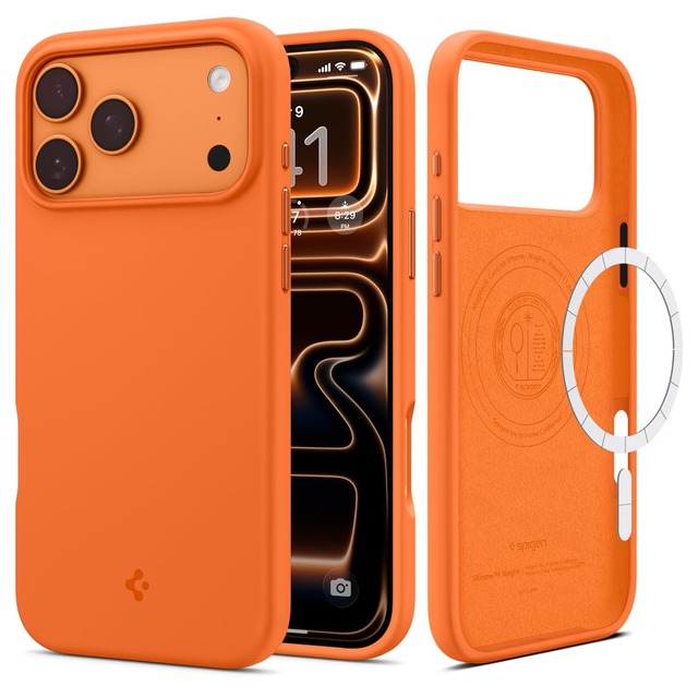 Spigen 【創業18年の技術力】 iPhone 17 Pro ケース MagSafe対応 シリコン素材 マグネット搭載 マット 耐衝撃 米軍MIL規格 シリコン・フィット・マグフィット (コスミック・オレンジ) ACS11379