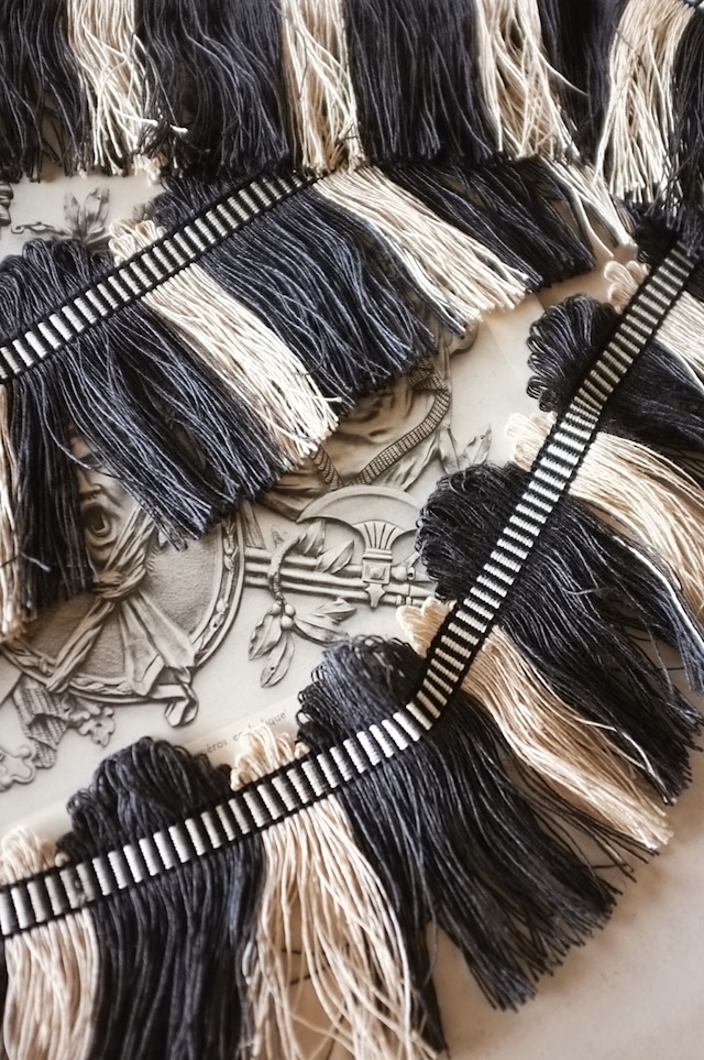 フランス 50x11c リネン 薄曇りの闇夜とフリンジブレード ヴィンテージ