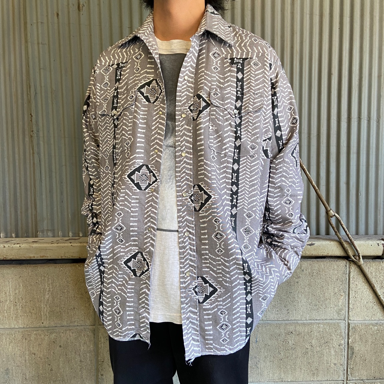 80年代 PANHANDLE SLIM 総柄 長袖 ウエスタンシャツ メンズXL相当 古着 