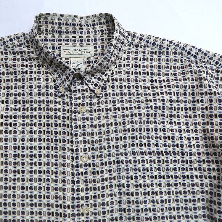 古着 NATURAL ISSUE 総柄 半袖シャツ ボタンダウンシャツ 表記：XL