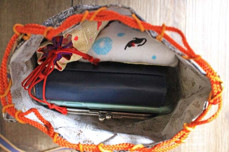 丸形和紙巾着袋＆ショルダーバッグ①＜Washi paper Round Drawstring Bag/Crossbody bag①＞