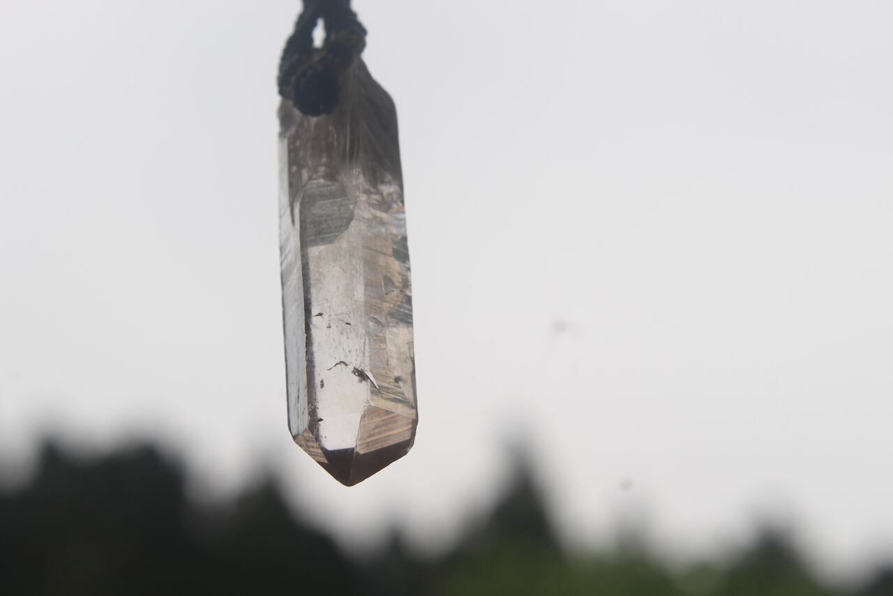 Himalayan crystal micro macrame wood pendant