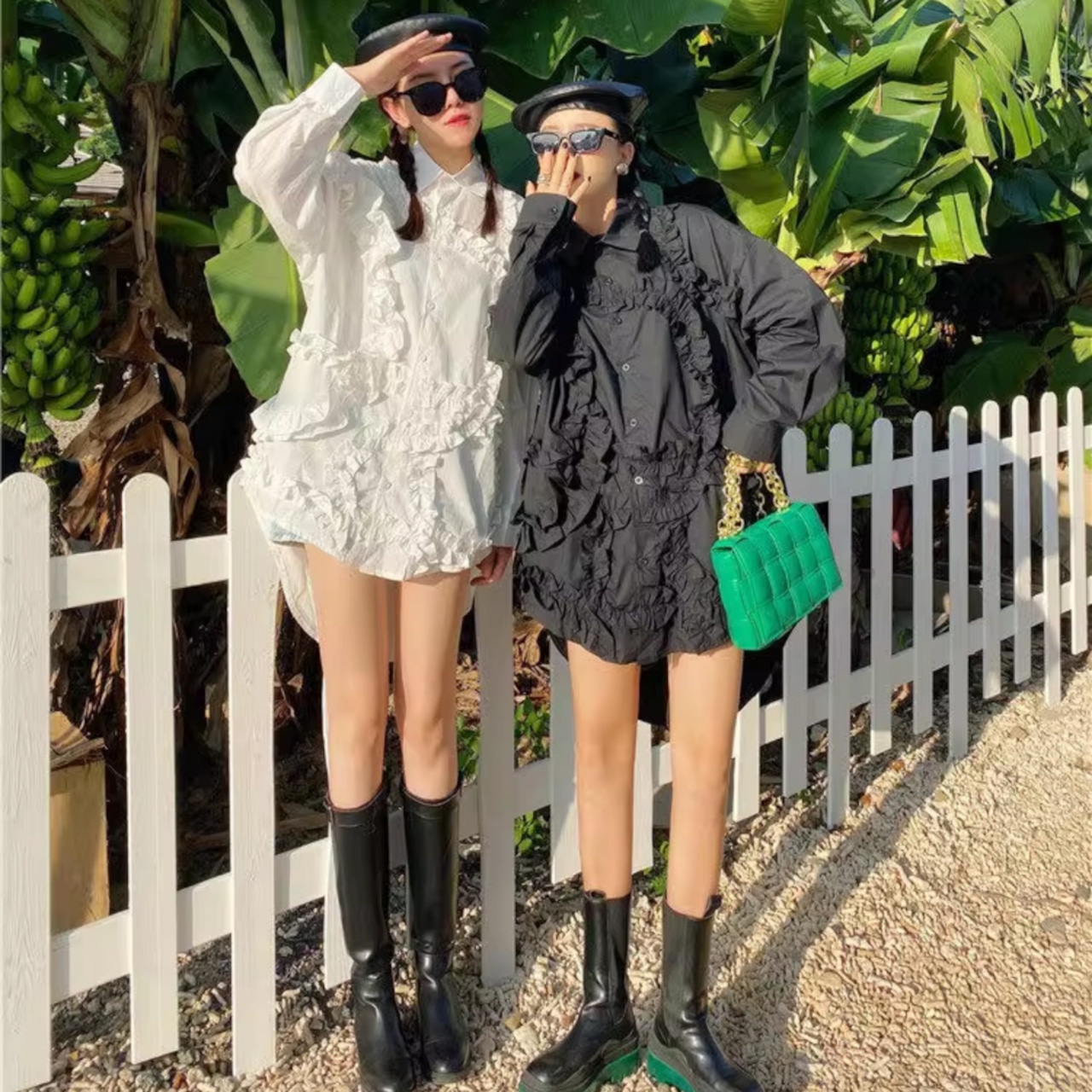 Patchwork ruffle collar shirt (ME321)