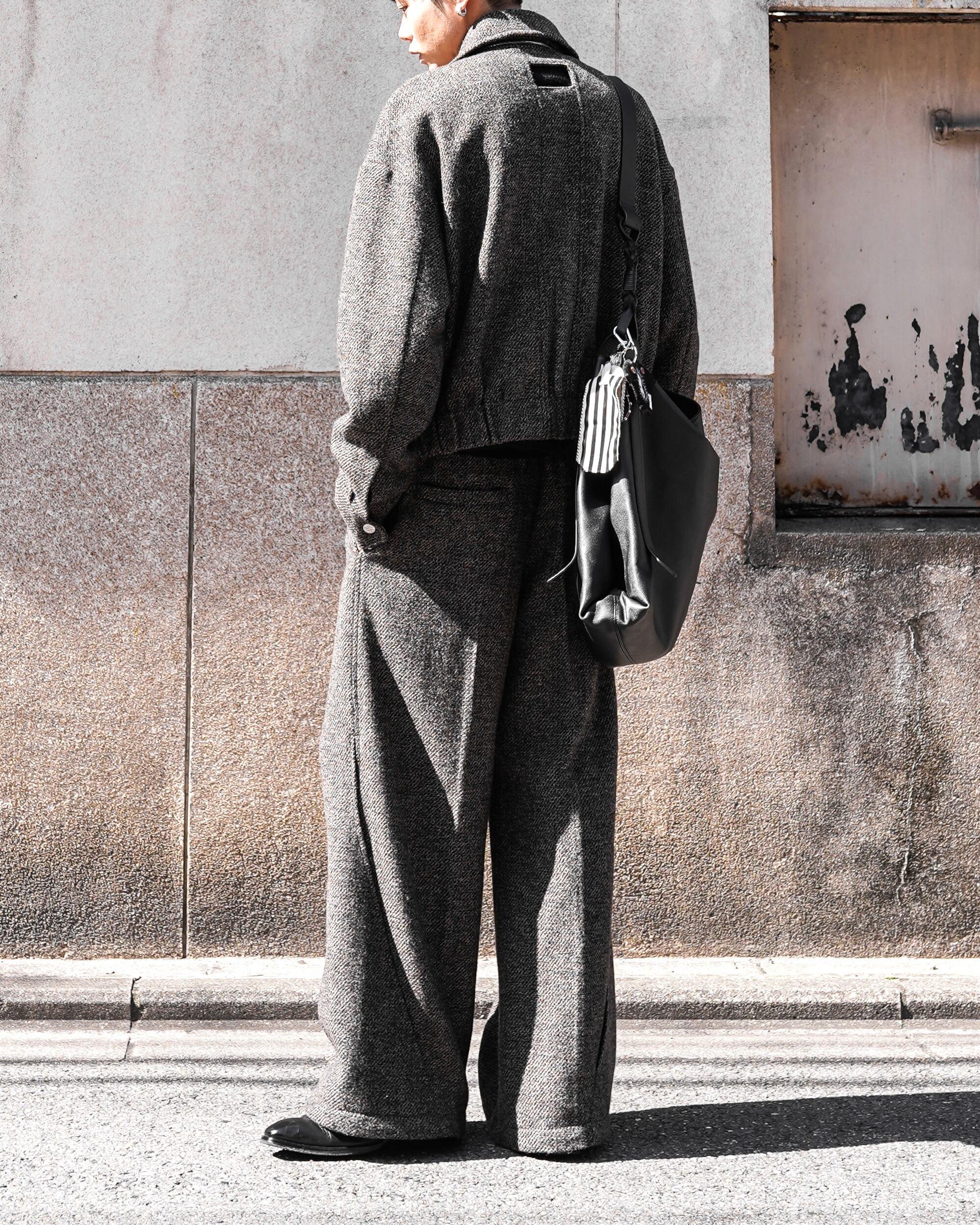 NULLUS AW25 WOOLEN INTERTWINED STRUCTURE TAILORED WIDE TROUSERS