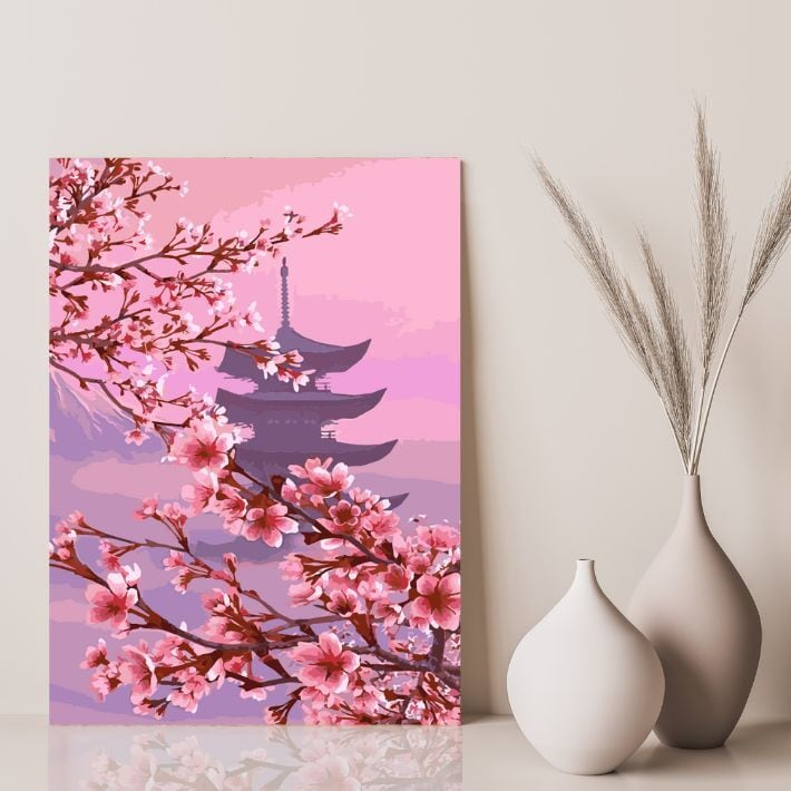 ¥2,850　(40x50cm、DIYフレーム有無選べる)　HASHI-LIFE　日本の美しい桜』アクリル絵の具で作る。数字で塗り絵　油絵風