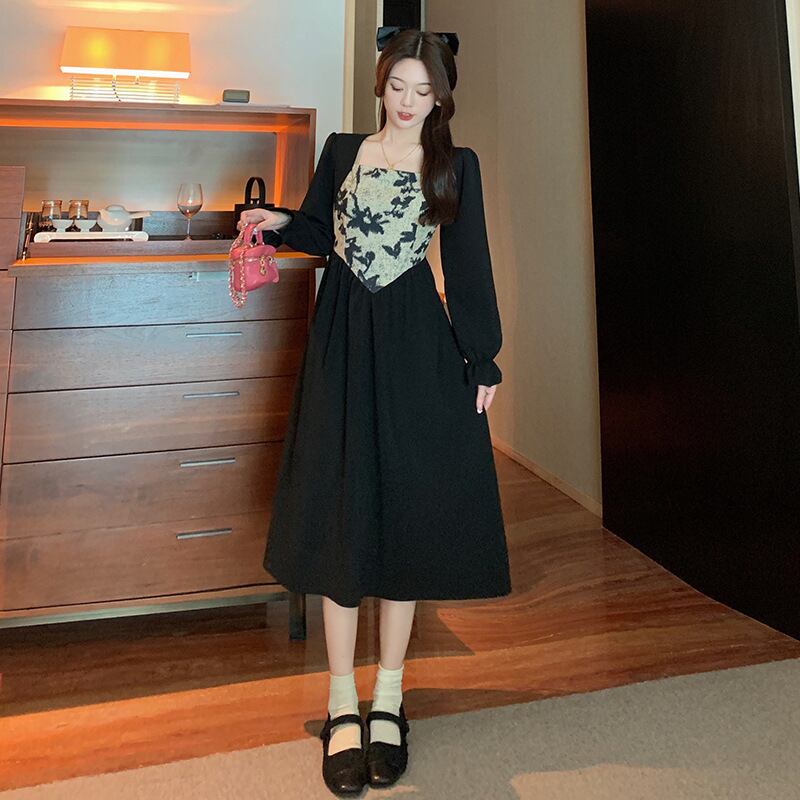 【新作】【送料無料】 秋冬新作デザインのウエストストラップを繋ぎ着痩せ＆高級感のあるロングドレスを実物撮影 0232492452690