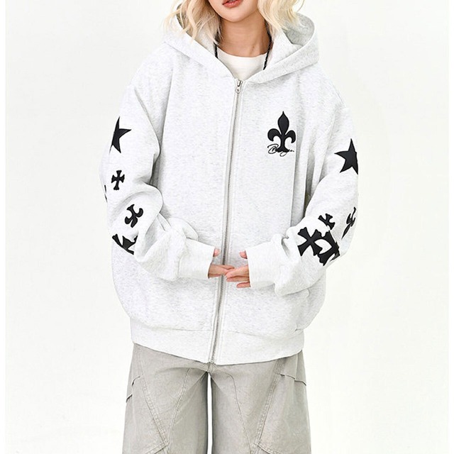 クロススターモチーフジップフーディ 2col   R01508