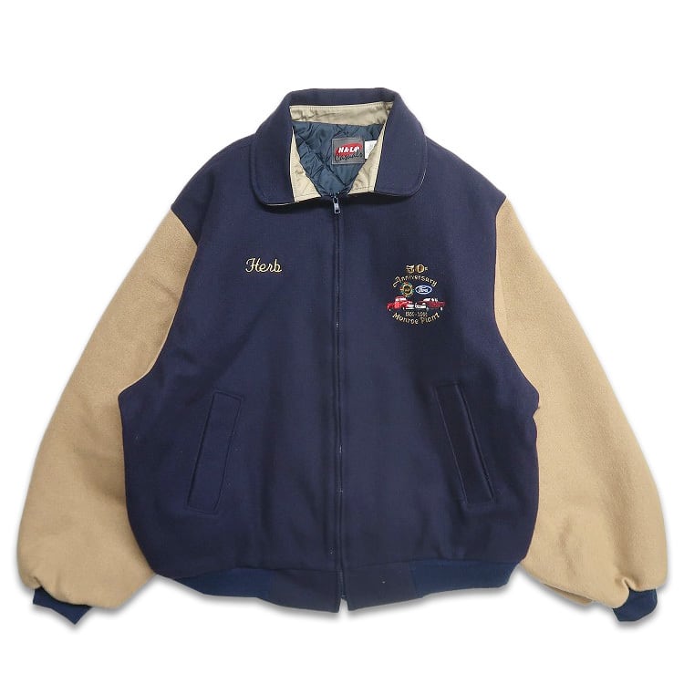 古着 USA製 HA-LO Casuals 切り替え 企業 刺繍 ウール ジップアップ