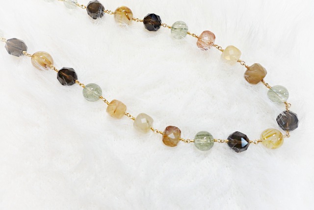《Abundance ルチルクォーツ》マルチカラールチル＆スモーキークオーツ  ネックレス＆ピアスセット
