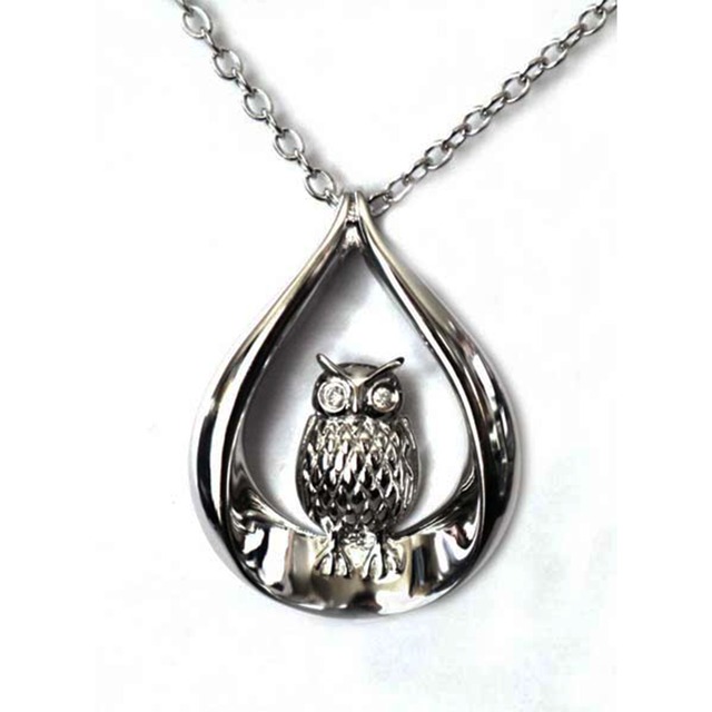 【不苦労で願いが叶う】シルバー925 ダイヤモンド＆ゲルマニウム ふくろうペンダント