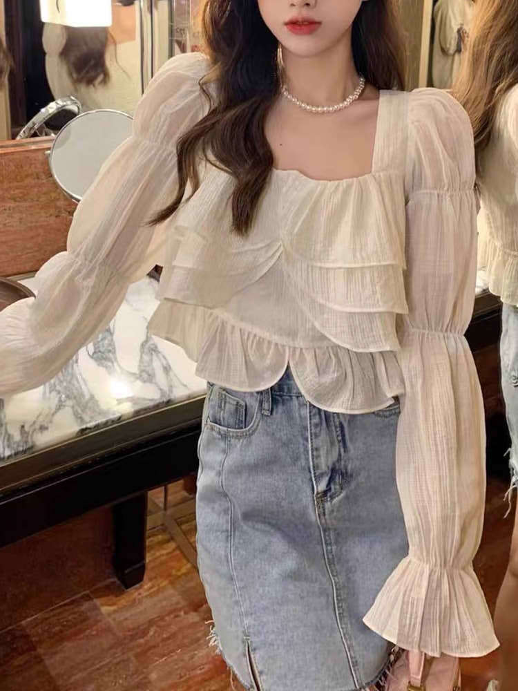 kloset オーガンジーフラワークロップドブラウスシフォン 468 夏