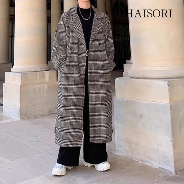 (NEW) Oversized Long Coat with Mixed Animal and Check Print