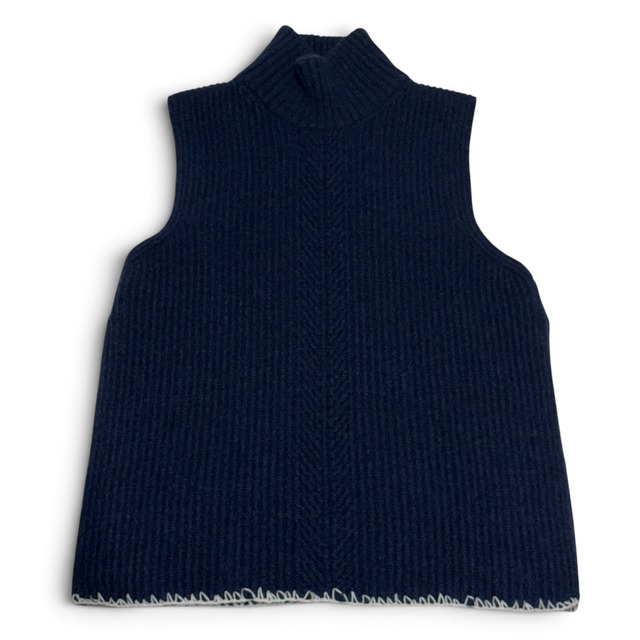 Maison  Margiera 10  20AW サイドスリット ウールハイネックニットベスト ウール ネイビー メゾンマルジェラ　