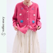 【2color】癒しの立体フラワー♡ラウンドネックニットカーディガン 《P0184》
