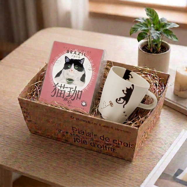 グッドモーニング【猫カフェギフト】軽量マグ カフェインレス コーヒー ブラジル ドリップ5P クロネコのマグカップ